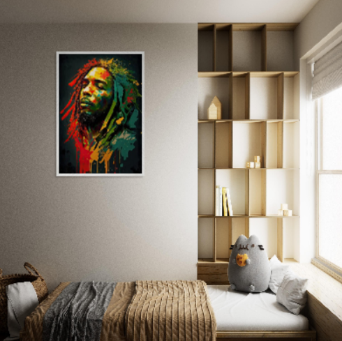 Bob Marley stilizzato ( collezione personaggi famosi ) Con cornice in legno pregiato di vari colori
