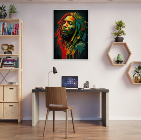 Bob Marley stilizzato ( collezione personaggi famosi ) Con cornice in legno pregiato di vari colori