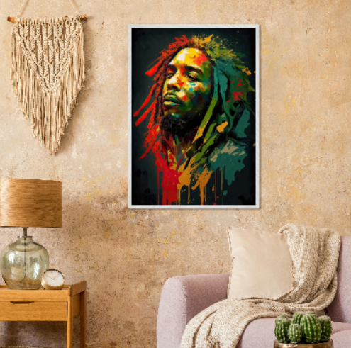 Bob Marley stilizzato ( collezione personaggi famosi ) Con cornice in legno pregiato di vari colori