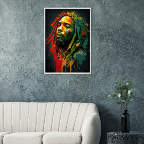 Bob Marley stilizzato ( collezione personaggi famosi ) Con cornice in legno pregiato di vari colori