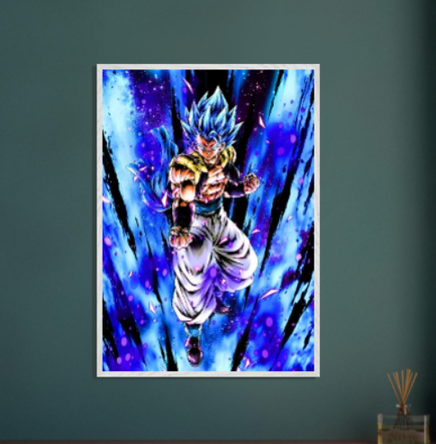 Gogeta SSj. Blue ( collezione Dragonball ). Con cornice in legno pregiato di vari colori.