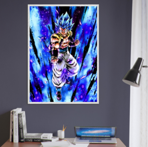 Gogeta SSj. Blue ( collezione Dragonball ). Con cornice in legno pregiato di vari colori.