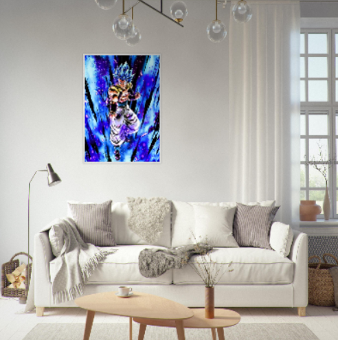 Gogeta SSj. Blue ( collezione Dragonball ). Con cornice in legno pregiato di vari colori.