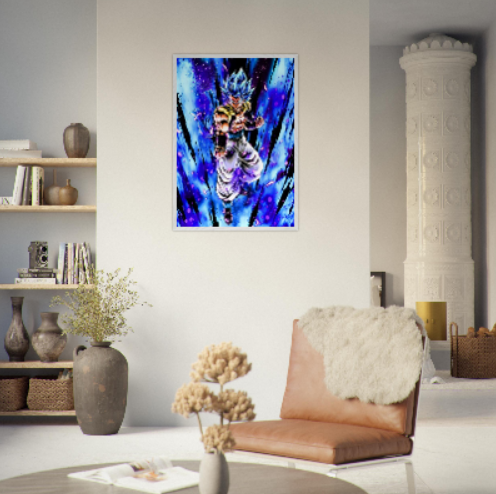 Gogeta SSj. Blue ( collezione Dragonball ). Con cornice in legno pregiato di vari colori.