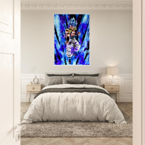 Gogeta SSj. Blue ( collezione Dragonball ). Con cornice in legno pregiato di vari colori.