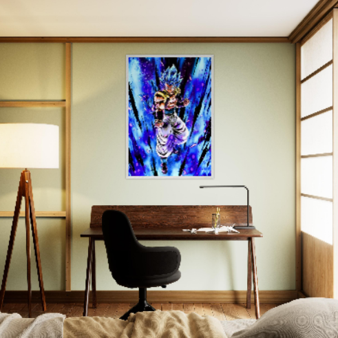 Gogeta SSj. Blue ( collezione Dragonball ). Con cornice in legno pregiato di vari colori.