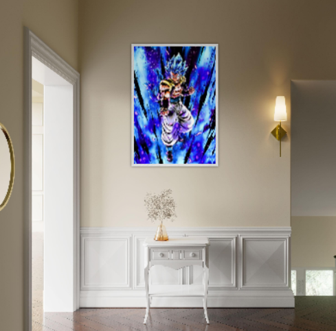 Gogeta SSj. Blue ( collezione Dragonball ). Con cornice in legno pregiato di vari colori.