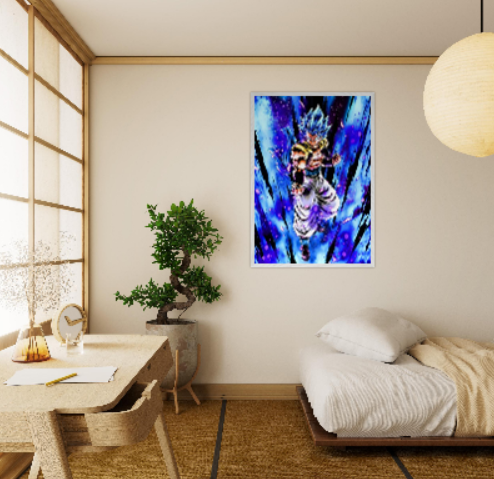 Gogeta SSj. Blue ( collezione Dragonball ). Con cornice in legno pregiato di vari colori.