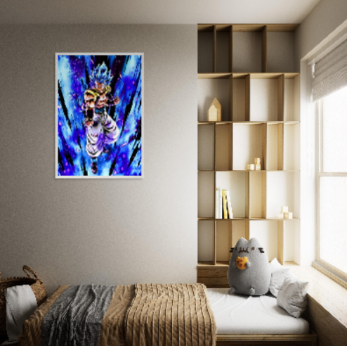 Gogeta SSj. Blue ( collezione Dragonball ). Con cornice in legno pregiato di vari colori.