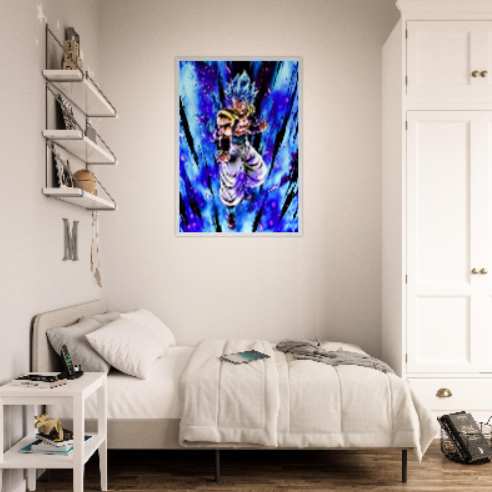 Gogeta SSj. Blue ( collezione Dragonball ). Con cornice in legno pregiato di vari colori.