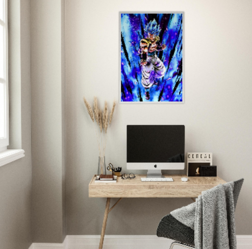 Gogeta SSj. Blue ( collezione Dragonball ). Con cornice in legno pregiato di vari colori.
