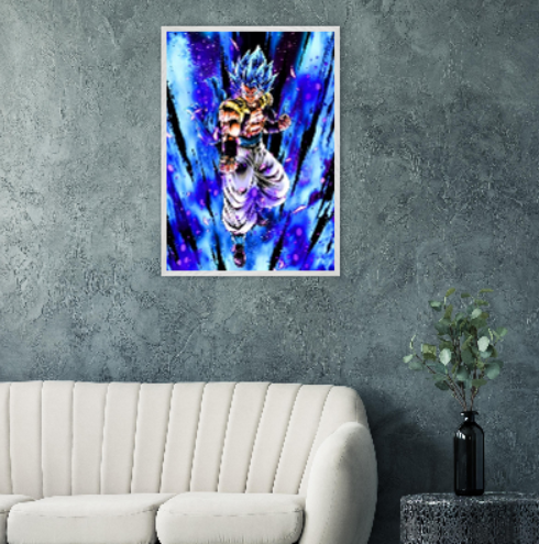 Gogeta SSj. Blue ( collezione Dragonball ). Con cornice in legno pregiato di vari colori.