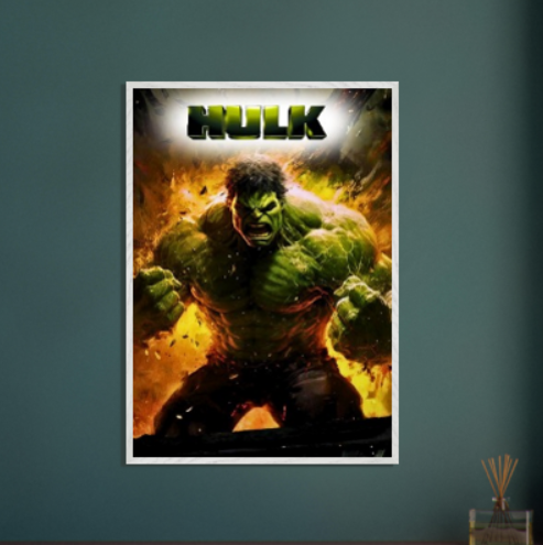 Hulk ( collezione Marvel - Dc - Supereroi ). Con cornice in legno pregiato di vari colori.
