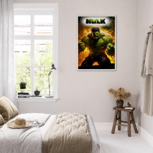 Hulk ( collezione Marvel - Dc - Supereroi ). Con cornice in legno pregiato di vari colori.