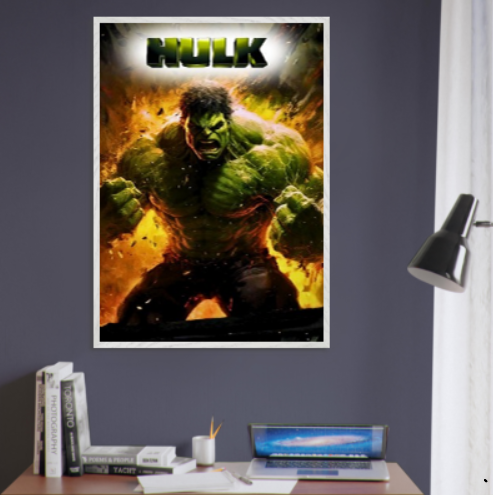 Hulk ( collezione Marvel - Dc - Supereroi ). Con cornice in legno pregiato di vari colori.