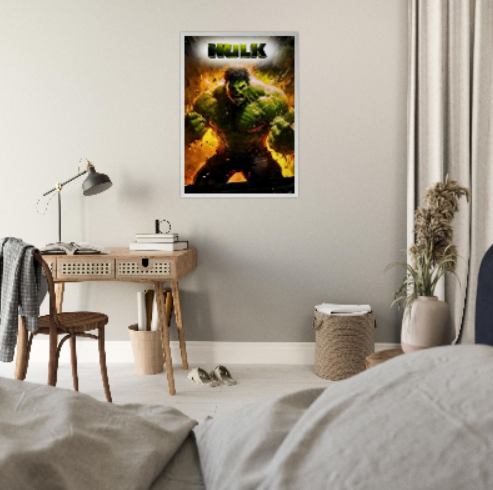 Hulk ( collezione Marvel - Dc - Supereroi ). Con cornice in legno pregiato di vari colori.