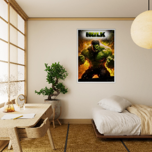 Hulk ( collezione Marvel - Dc - Supereroi ). Con cornice in legno pregiato di vari colori.