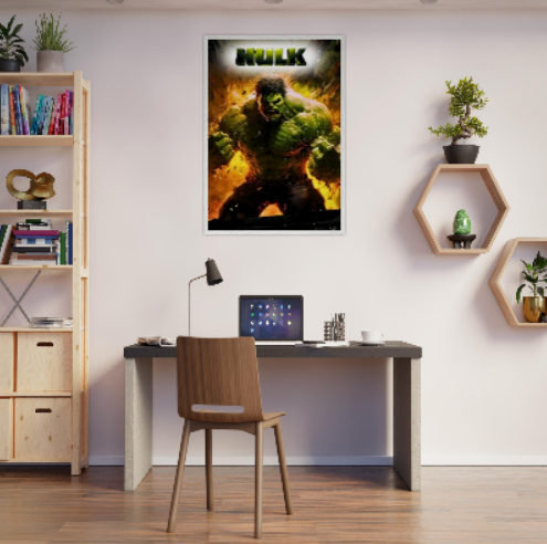 Hulk ( collezione Marvel - Dc - Supereroi ). Con cornice in legno pregiato di vari colori.