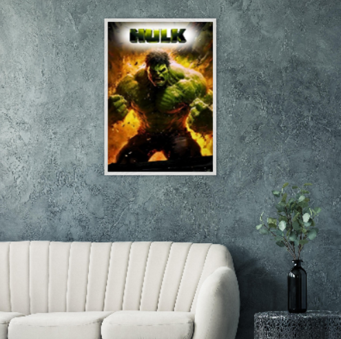 Hulk ( collezione Marvel - Dc - Supereroi ). Con cornice in legno pregiato di vari colori.