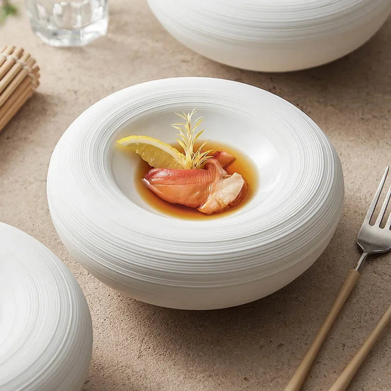 Piatto Isotermico in Ceramica Bianca – Doppio Strato, Stile Moderno, Per Uso Domestico o Professionale