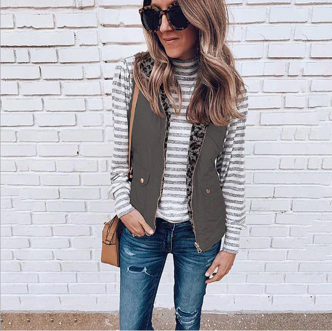 Gilet reversibile con tasca con zip da donna per autunno/inverno