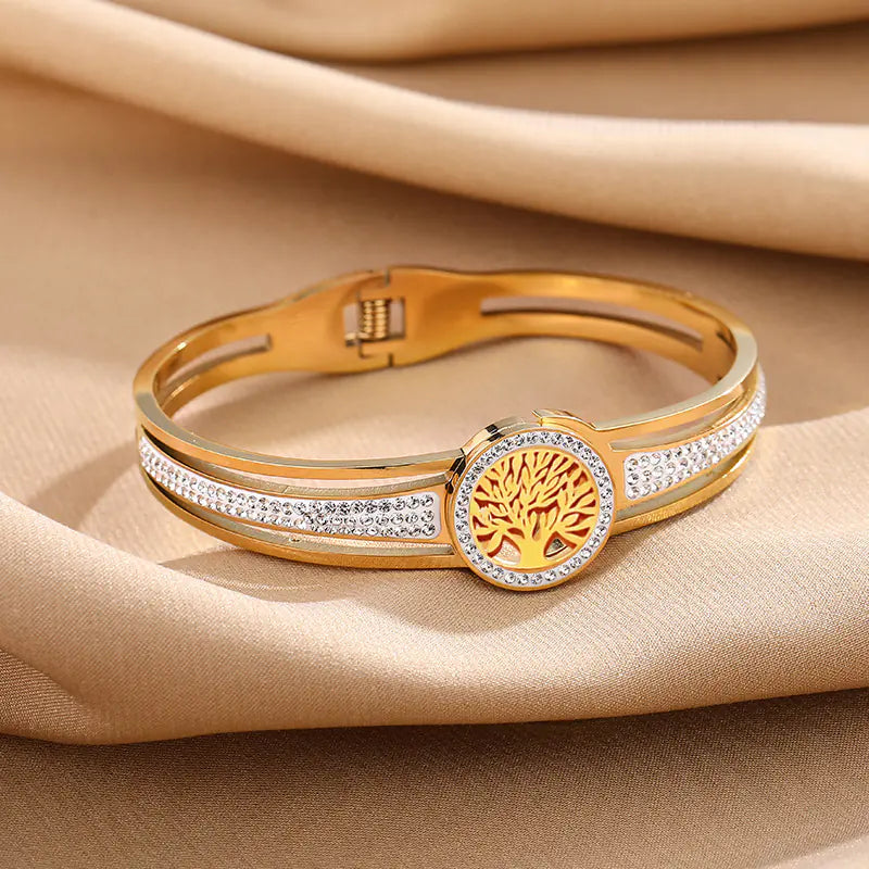 Bracciale con albero della vita in acciaio al titanio placcato sottovuoto