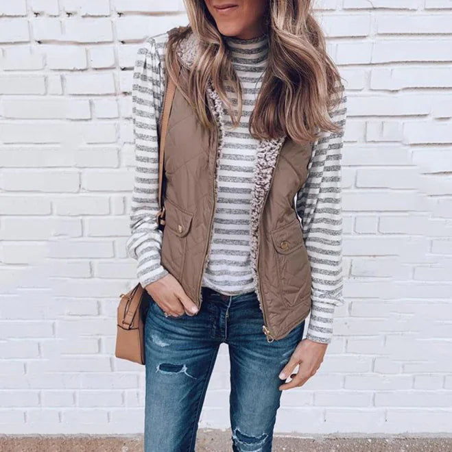 Gilet reversibile con tasca con zip da donna per autunno/inverno