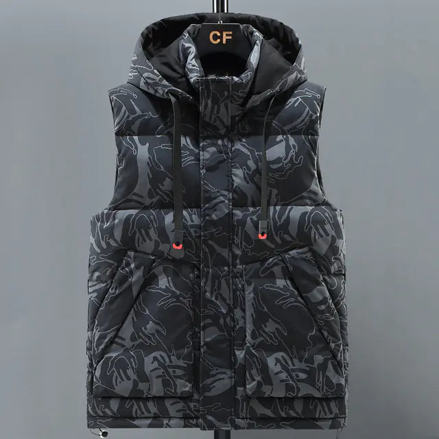 Gilet da uomo mimetico con cappello caldo staccabile per autunno/inverno