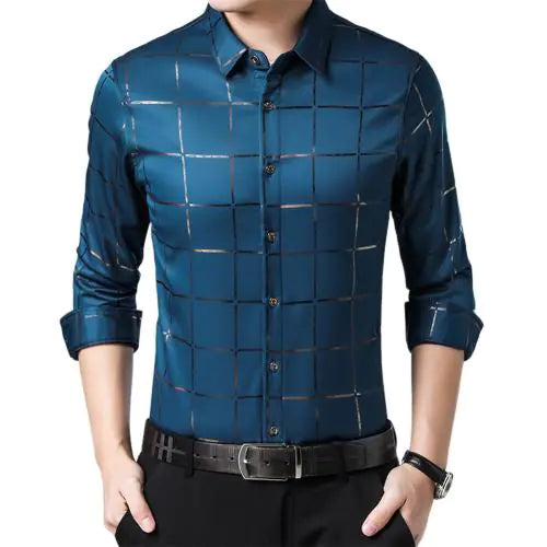 Camicia a quadri a maniche lunghe slim fit da uomo per ragazzi