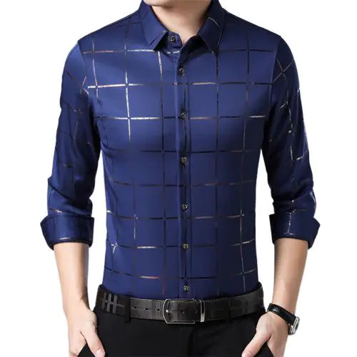 Camicia a quadri a maniche lunghe slim fit da uomo per ragazzi