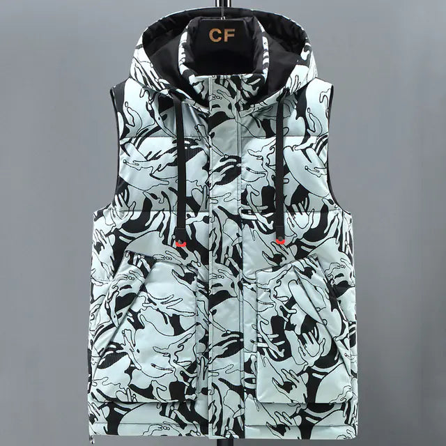 Gilet da uomo mimetico con cappello caldo staccabile per autunno/inverno