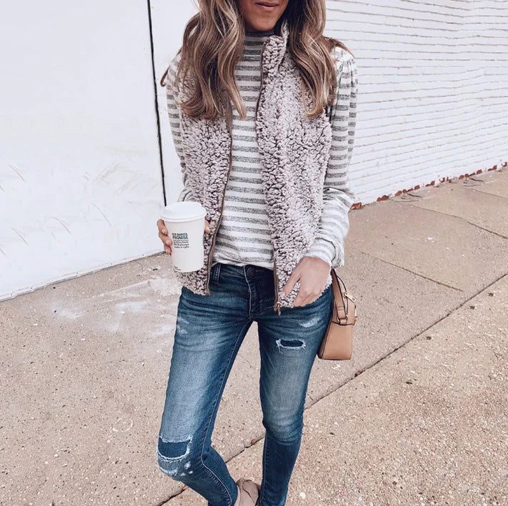 Gilet reversibile con tasca con zip da donna per autunno/inverno