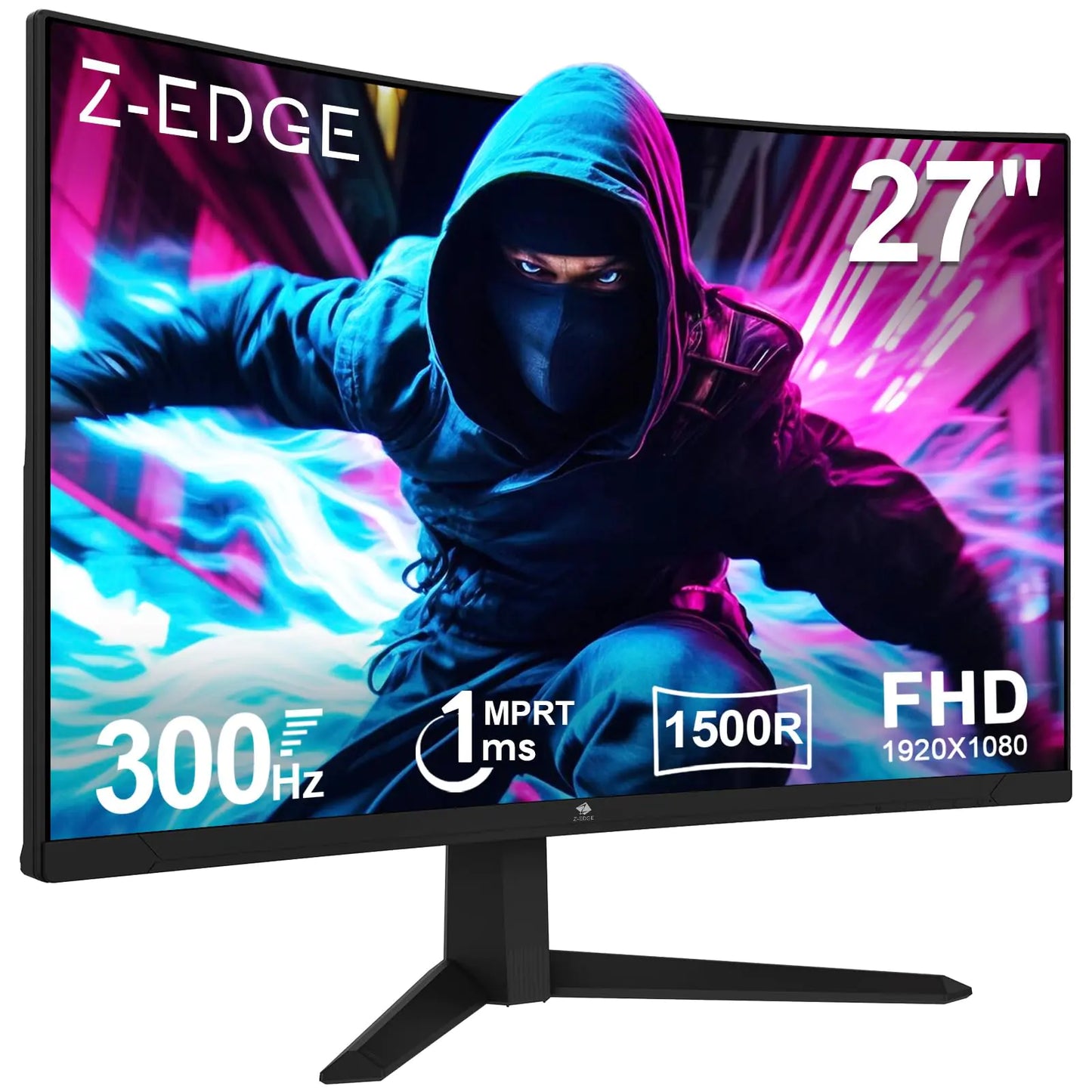 Monitor da gioco curvo Z-Edge da 27 pollici, monitor da 300 Hz, 1 ms, 16:9 FHD 1080P, monitor curvo senza cornice UG27S Freesync, Eye Care, 2 porte Display, 2 HDMI