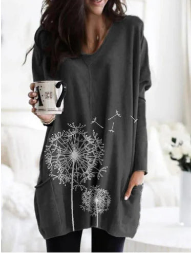 Maglione con scollo rotondo e maniche lunghe stampato da donna