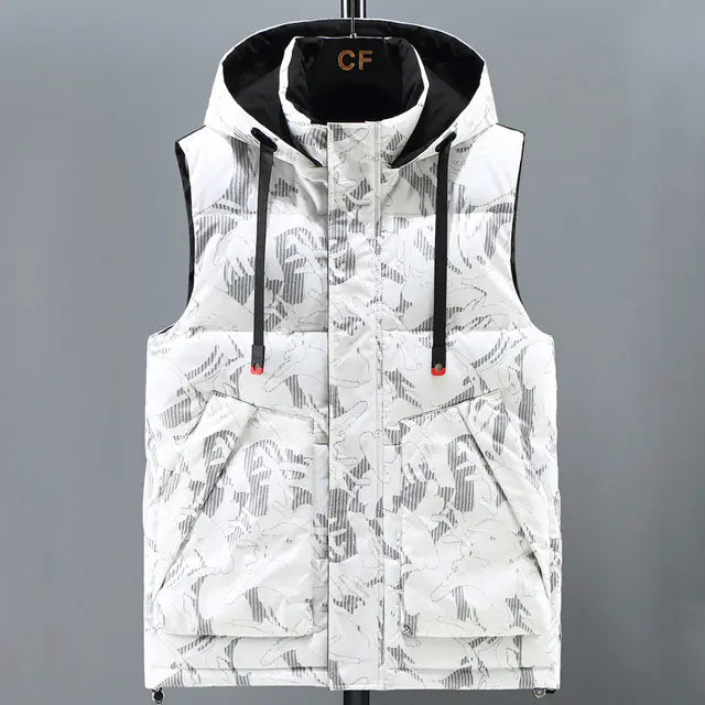 Gilet da uomo mimetico con cappello caldo staccabile per autunno/inverno